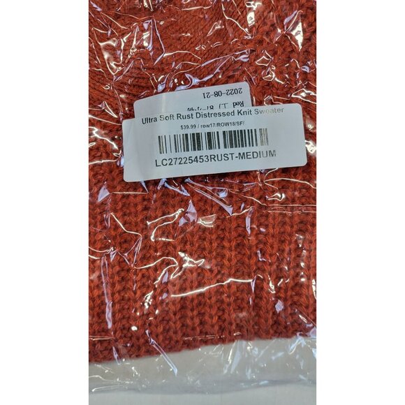 Sweater V-Neck Ultra Soft Rust Distressed Knit Long Sleeve Womens Medium NEW - Picture 8 of 8